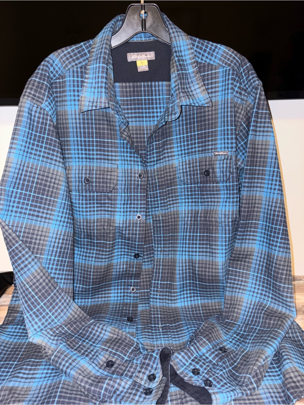 Eddie Bauer Blue & Gray Plaid Lightweight Shirt Jacket
